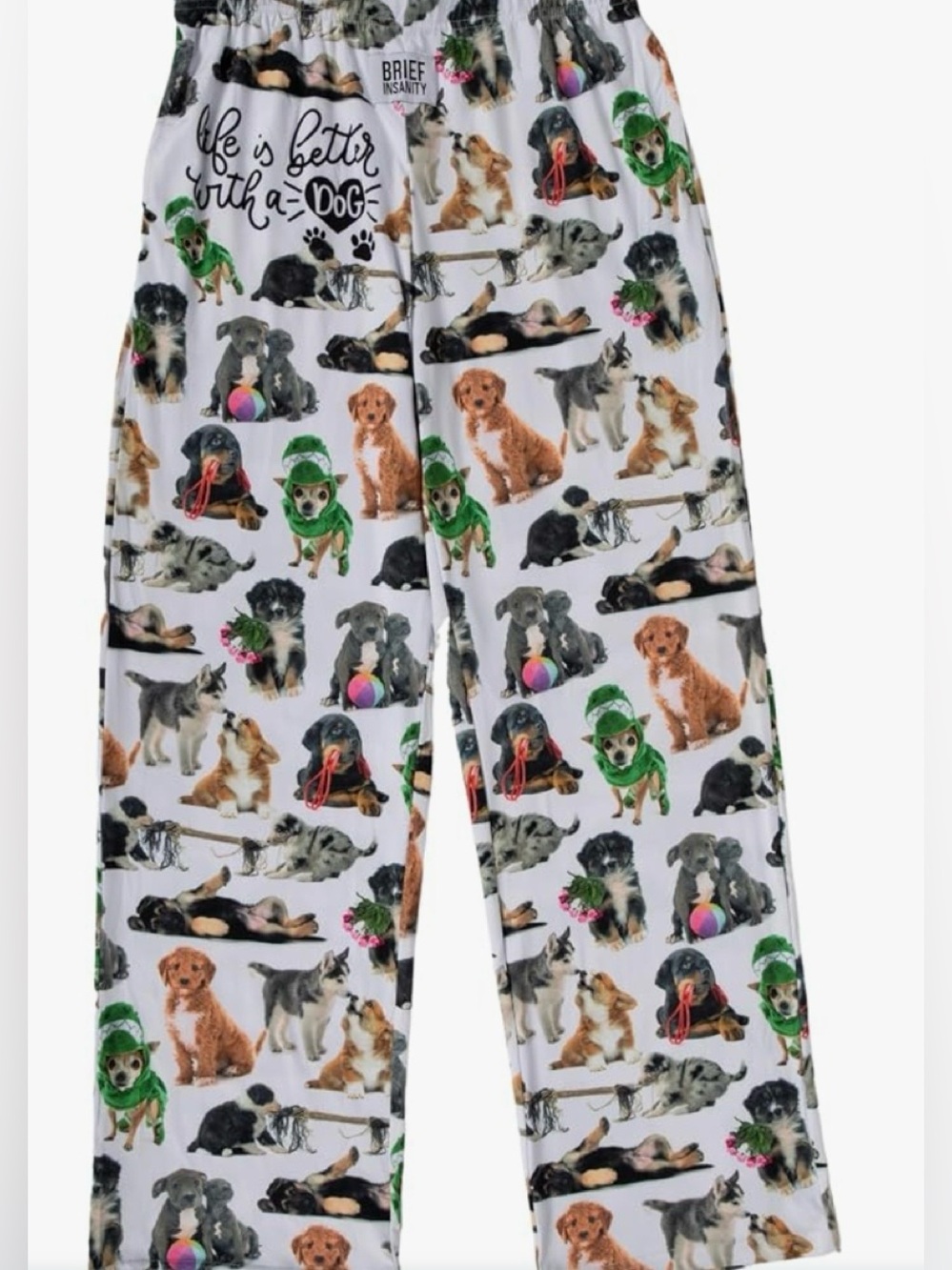 Pajama / Lounge Pants Brief Insanity White Puppy Print Bottoms with Drawstring